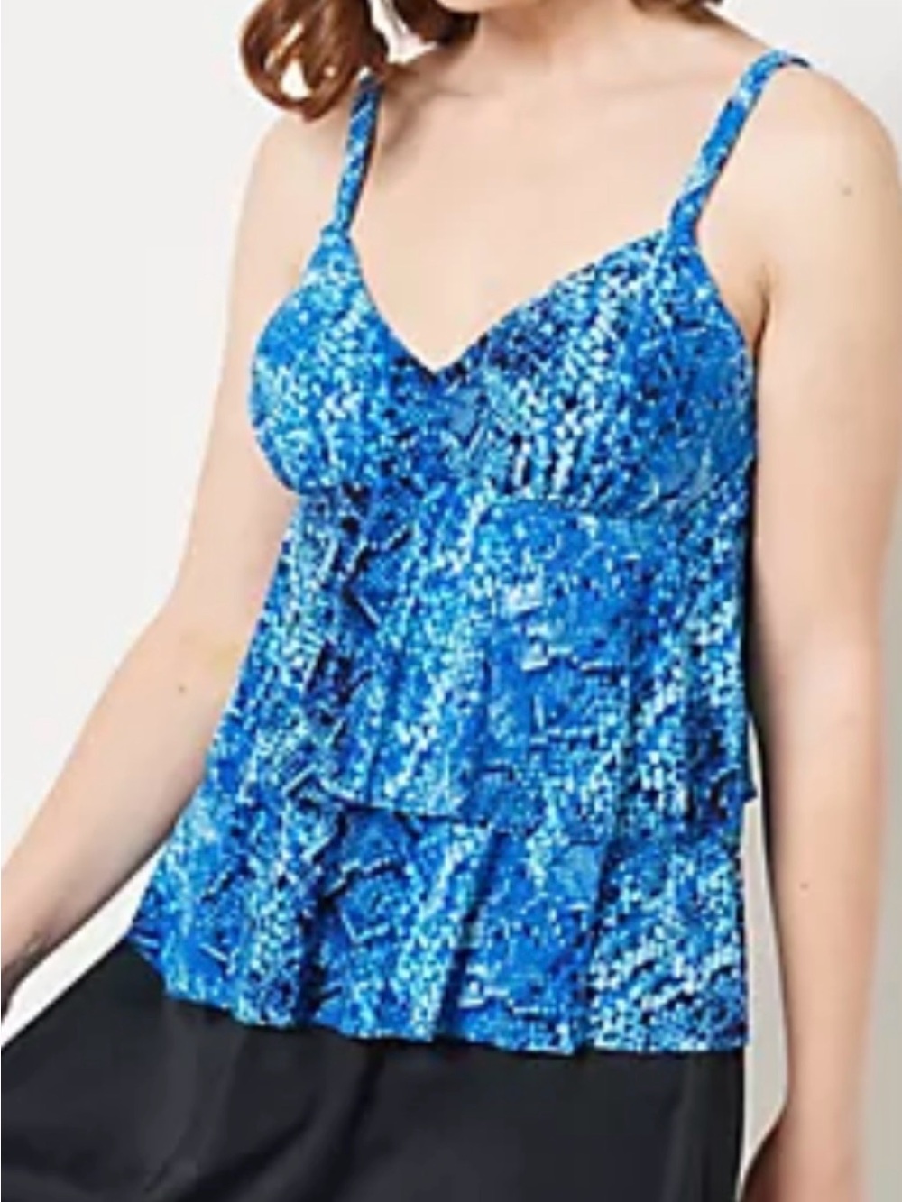 Blue Printed Women's Swim Tankini with V-Neck
